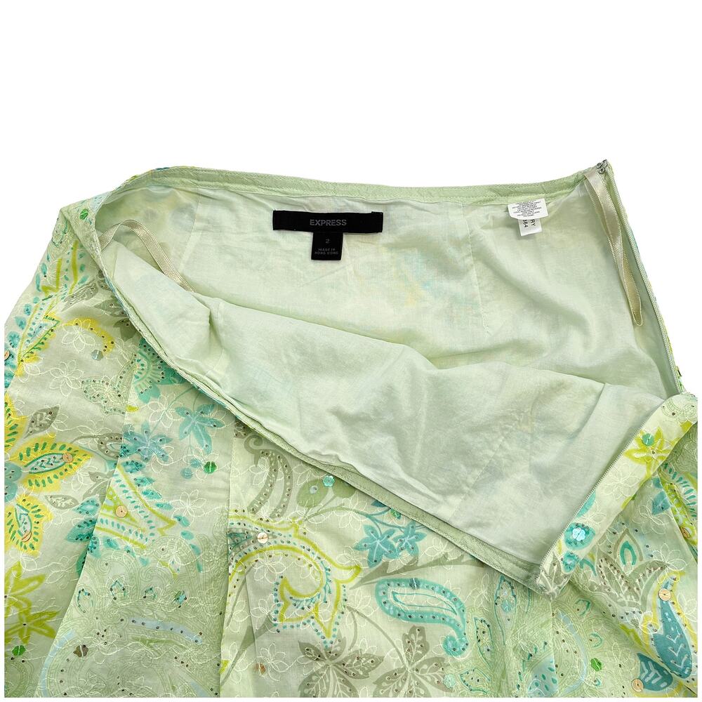 VTG Express Y2K Paisley A-Line Skirt Women 2 Fairy Sequin Embroidered Patchwork - Picture 6 of 10